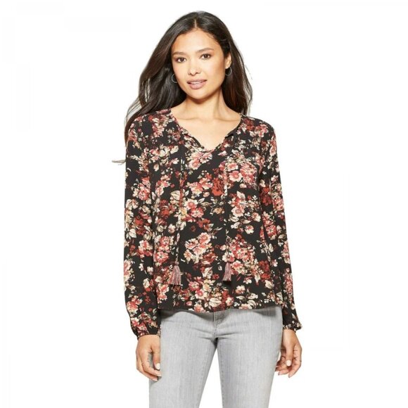 Knox Rose Tops - Knox Rose Top XXL Boho Flowy Casual Peasant Hippie Floral Shirred Smocked Chic